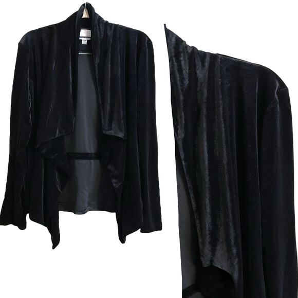 Jules & Leopold Open Jacket Women's Large Black Velvet Long Sleeve Asymmetrical - Picture 2 of 13